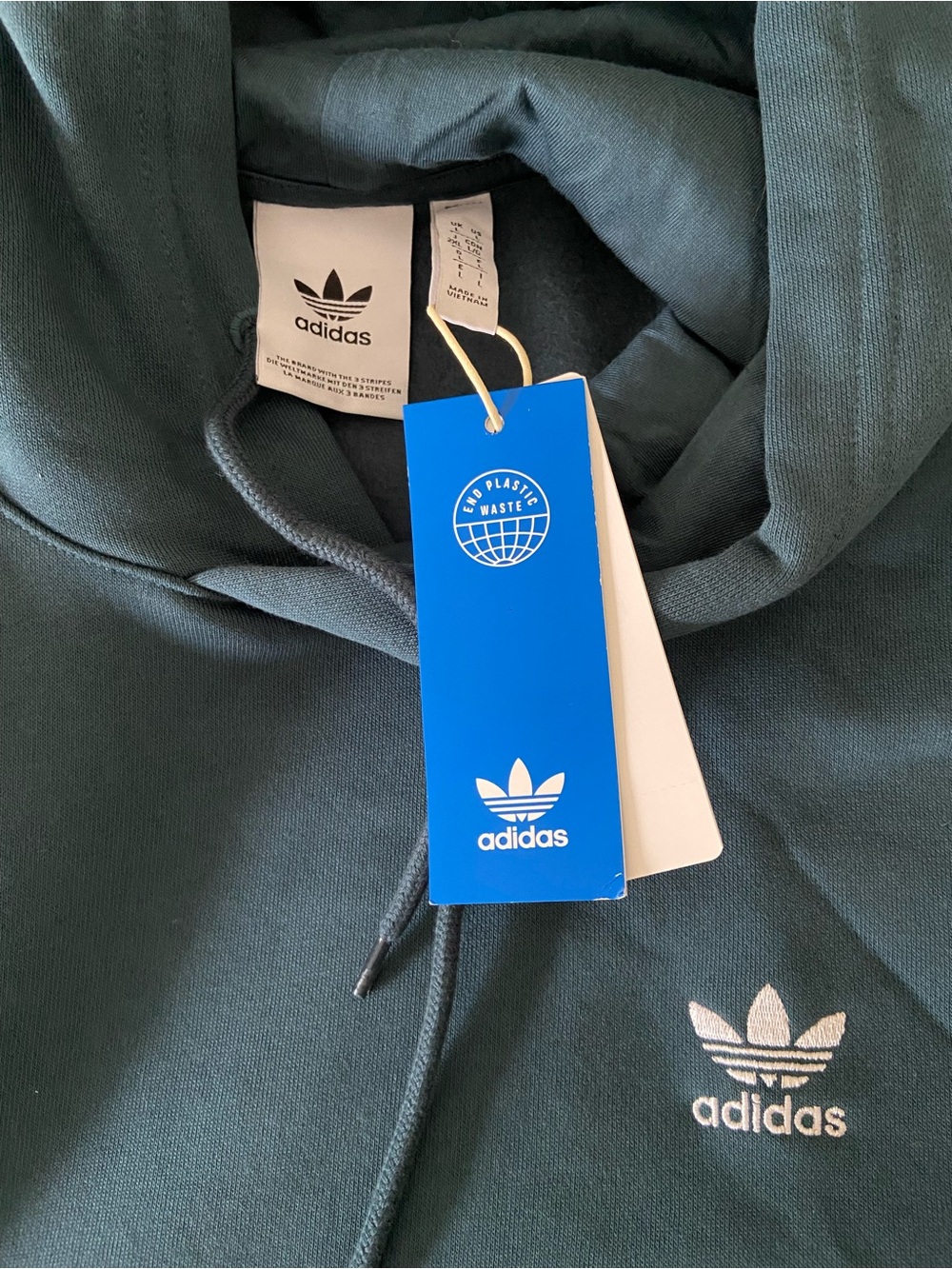 NWT - Adidas Men's Arctic Night Teal Hoodie Sweatshirt - Trefoil Logo - Large - Picture 3 of 14